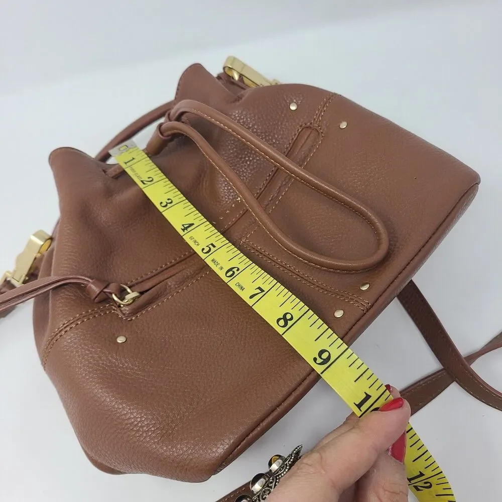 Sanctuary Brown Leather Drawstring Bucket Bag Handbag Purse New without Tags